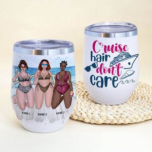 Personalized Bikini Girls Trip Wine Tumbler - Cruise Hair Don't Care - Leopard Pattern - Wine Tumbler - GoDuckee