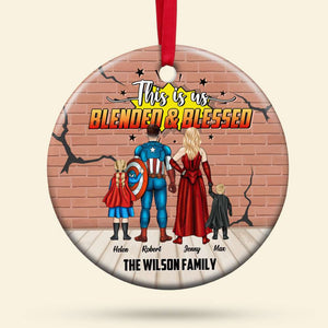 This is Us Blended And Blessed, Personalized Family Ceramic Circle Ornament, Christmas Gift - Ornament - GoDuckee