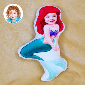 Little Mermaid Girl Custom Face Photo Pillow Gift For Little Daughter - Pillow - GoDuckee
