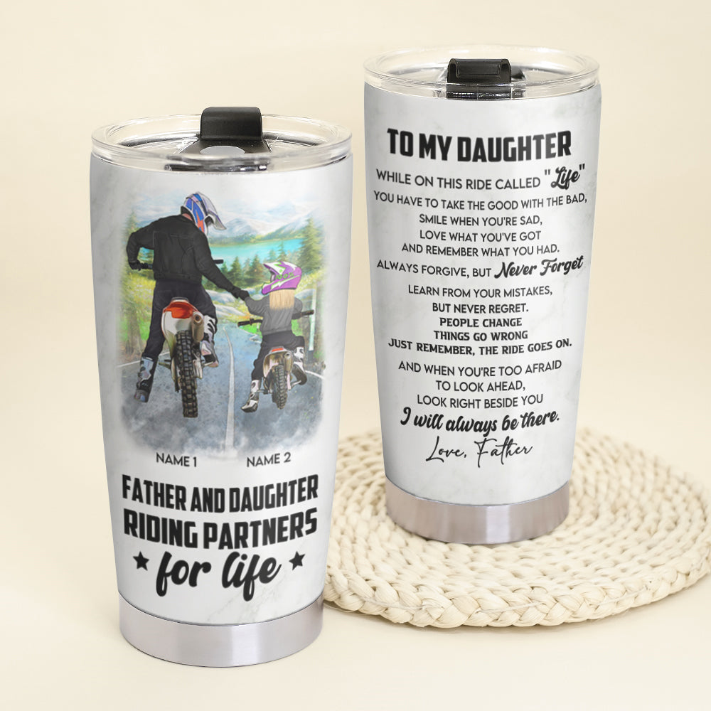 Personalized Motocross Tumbler - Father and Daughter - Riding Partners For Life - Tumbler Cup - GoDuckee