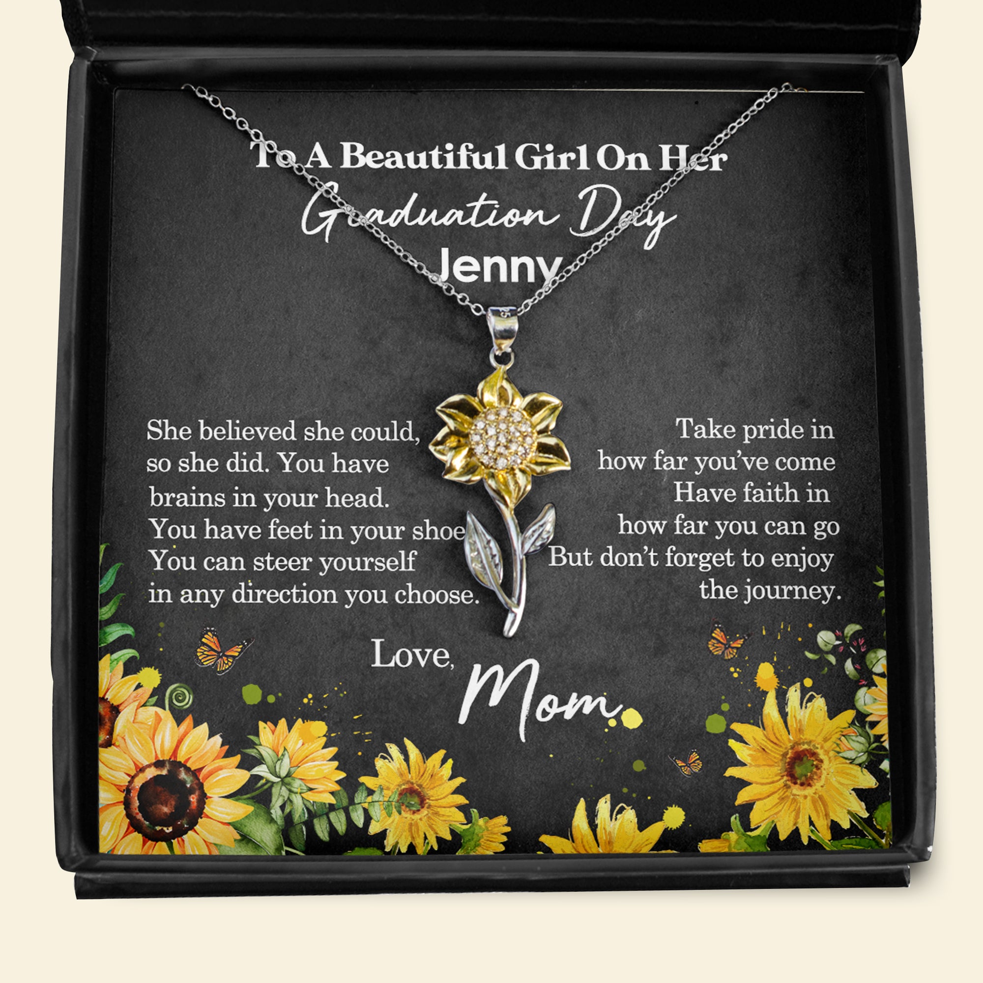 Personalized Graduation Sunflower Pendant Necklace - To A Beautiful Girl On Her Graduation Day - Necklaces - GoDuckee