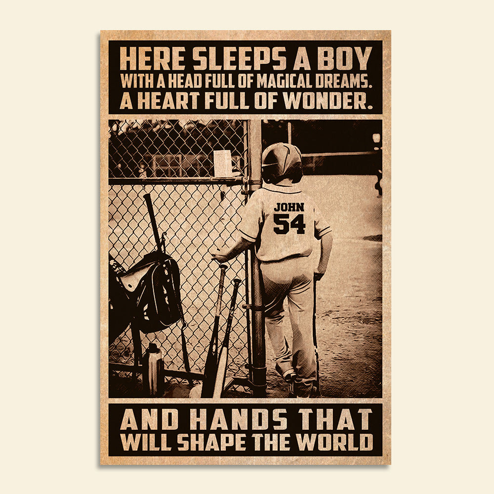 Personalized Baseball Kid Poster - Here Sleeps A Boy - Poster & Canvas - GoDuckee