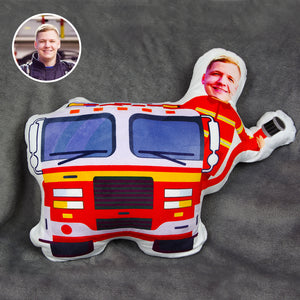 Custom Face Pillow, Love Family, Fireman and Fire Truck - Pillow - GoDuckee