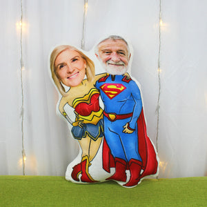 Custom Face Pillow, Love Family, Couple Super Husband and Super Wife - Pillow - GoDuckee