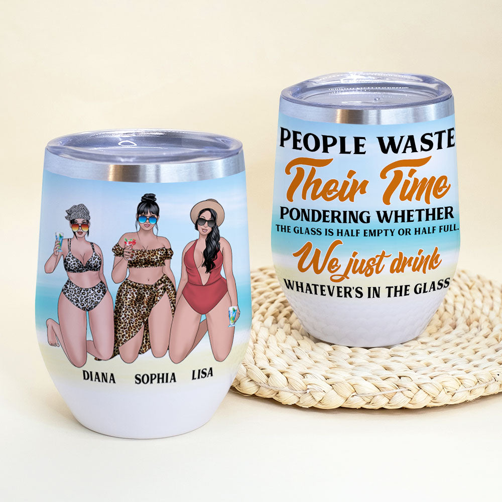 Personalized Bikini Girls Trip Wine Tumbler - We Just Drink Whatever's In The Glass - Leopard Pattern - Wine Tumbler - GoDuckee