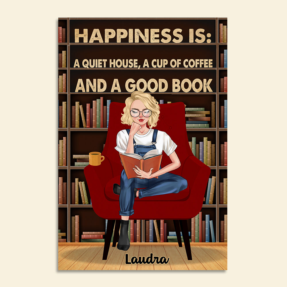 Personalized Reading Girl Poster - Happiness Is Coffee Book - Poster & Canvas - GoDuckee