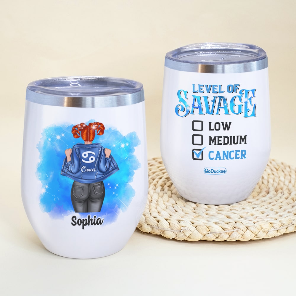 Level Of Savage Personalized Zodiac Girl Tumbler Gift For Her - Wine Tumbler - GoDuckee