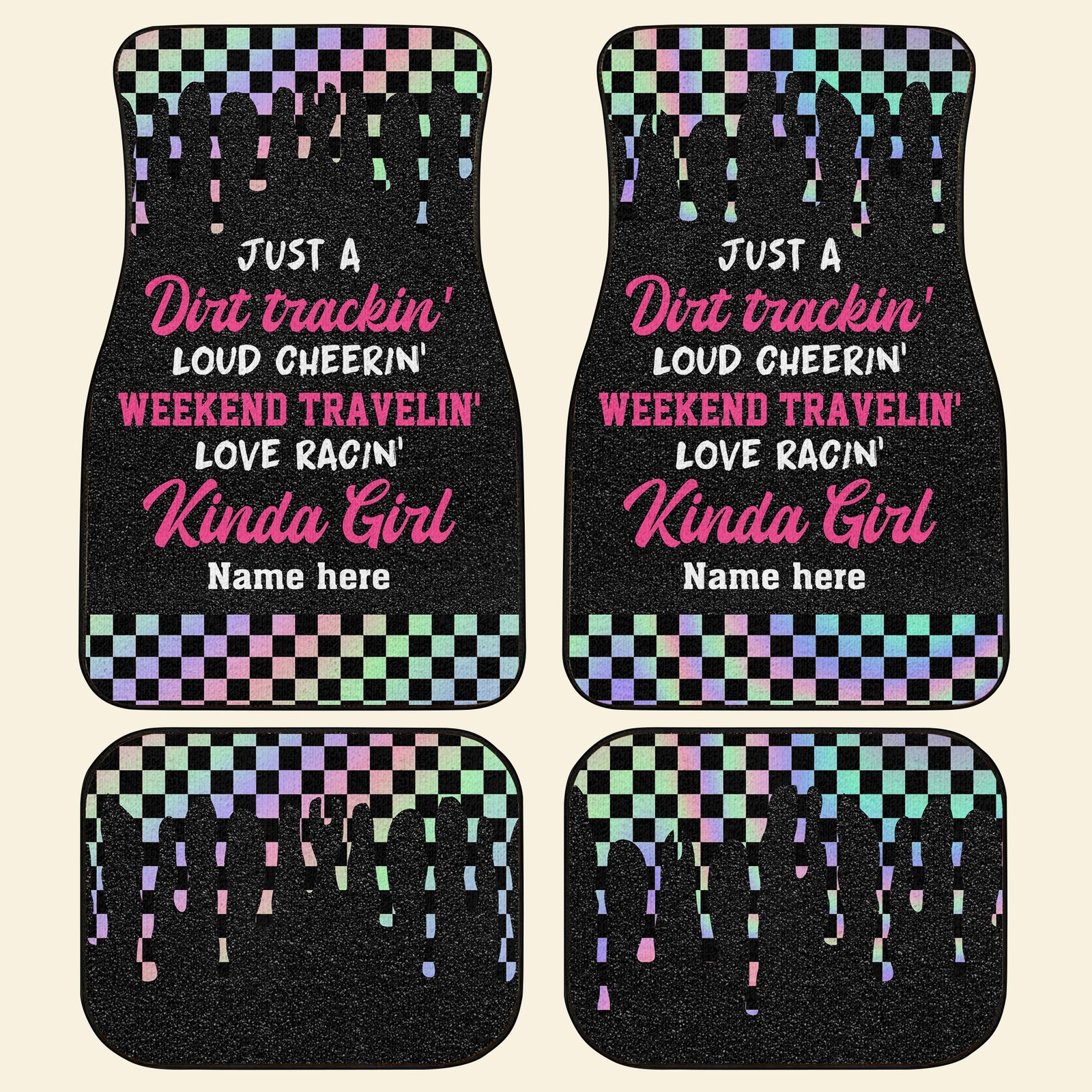 Personalized Dirt Track Racing Girl Car Mats - Kinda Girl - Doormat - GoDuckee