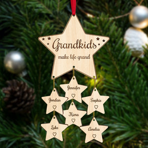 Grandkids Make Life Grand Personalized Special Wood Ornament, Gift For Grandma - Ornament - GoDuckee