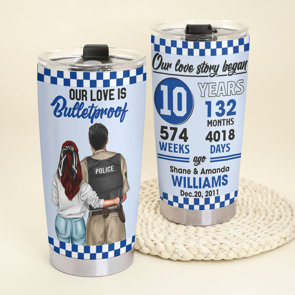 Personalized Police Couple Tumbler - Our Love Is Bulletproof - Tumbler Cup - GoDuckee