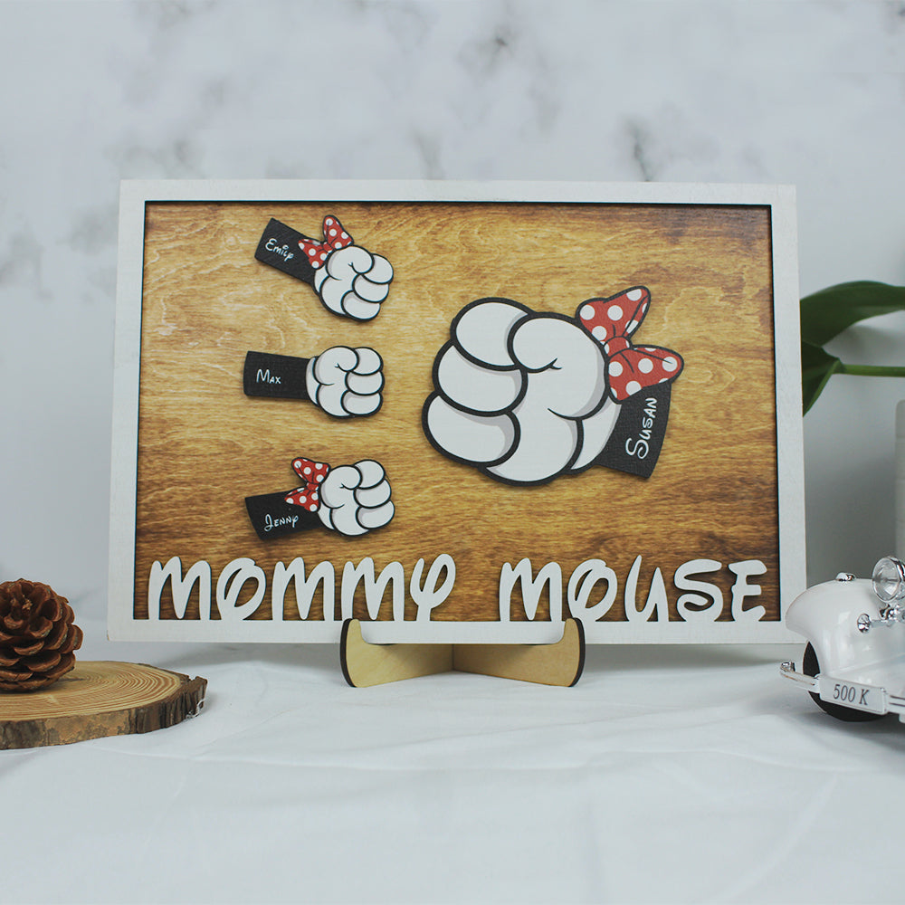 Mommy Mouse - Personalized Layered Wood Sign Stand - Gift For Mom, Dad - Wood Sign - GoDuckee