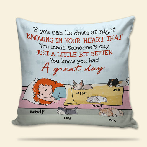 Just A Little Bit Better - Gift For Cat Lovers, Cat Mom - Personalized Pillow - A Girl With Sleeping Cats - Pillow - GoDuckee