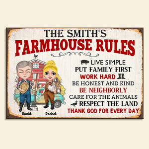 Farmhouse Rules - Personalized Metal Sign - Metal Wall Art - GoDuckee