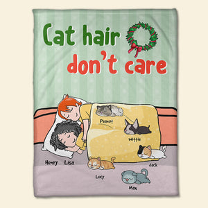 Personalized Cartoon Sleeping Couple & Cat Breeds Blanket - Cat Hair Don't Care - Blanket - GoDuckee