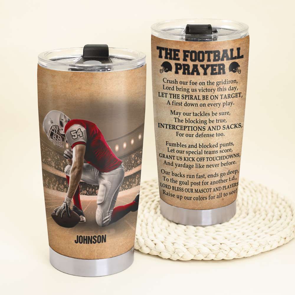 American Football Personalized Tumbler Cup - The Football Prayer - Kneeling Player - Tumbler Cup - GoDuckee