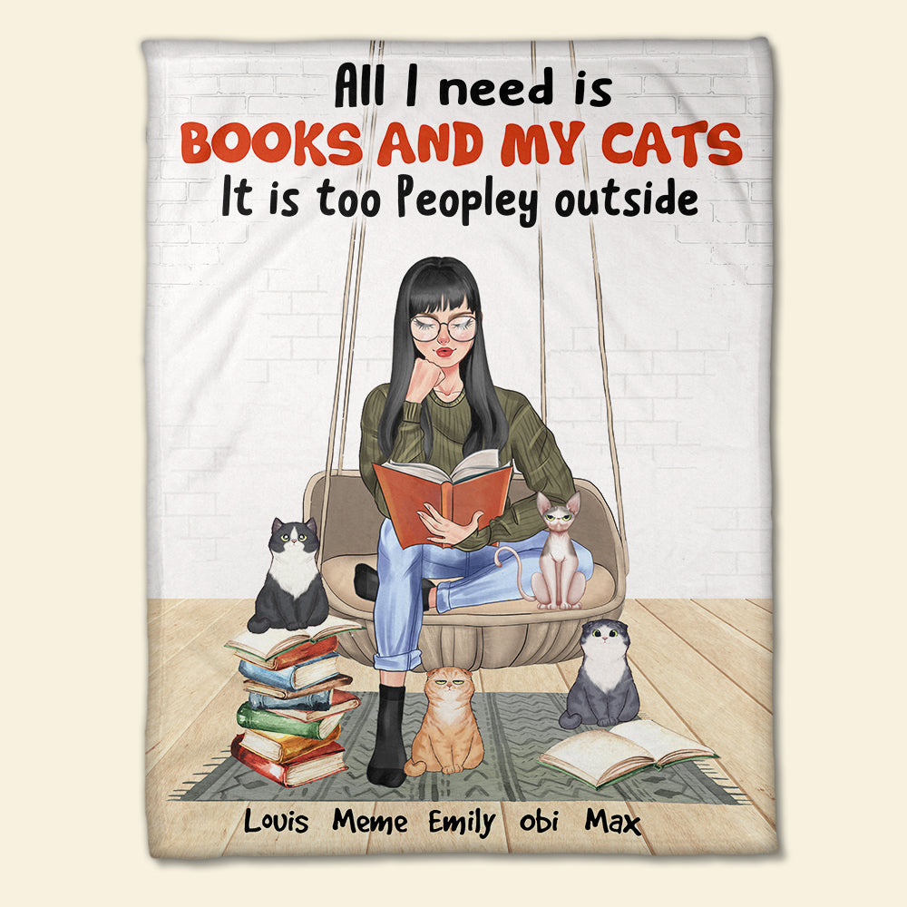 Personalized Reading Girl and Cat Mom Blanket - All I Need Is Books and My Cats - Blanket - GoDuckee