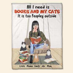 Personalized Reading Girl and Cat Mom Blanket - All I Need Is Books and My Cats - Blanket - GoDuckee