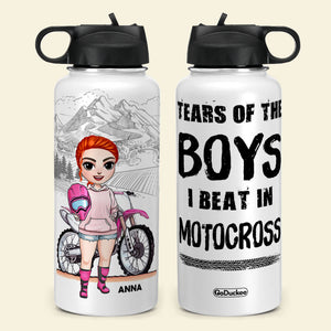 Personalized Motocross Girl Water Bottle - Tears Of The Boys I Beat In Motocross - Water Bottles - GoDuckee