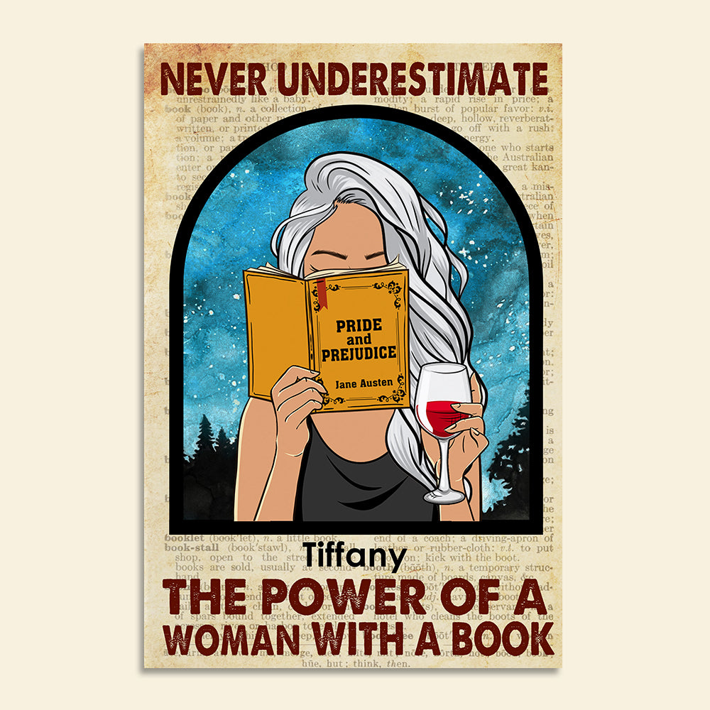 Personalized Reading Woman Poster - Never Underestimate The Power, Book & Wine - Poster & Canvas - GoDuckee