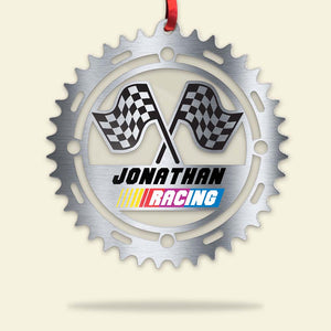 Racing With Checkered Flag & Cogwheel, Personalized Acrylic Ornament, Christmas Gift - Ornament - GoDuckee