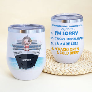 Personalized Cruising Girl Wine Tumbler - If My Drinking Bothers You Cracks Open A Cold Beer - Wine Tumbler - GoDuckee