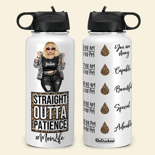 Mother's Day - Personalized Badass Woman Water Bottle - Straight Outta Patience - Leopard Pattern - Water Bottles - GoDuckee