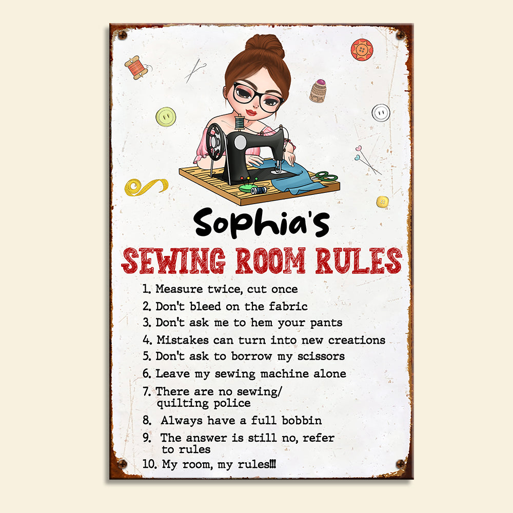 Sewing Room Rules, Personalized Metal Sign, Gift For Sewing Lovers - Metal Wall Art - GoDuckee
