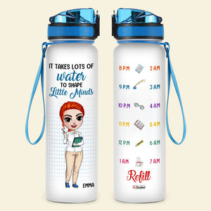 Personalized Teacher Dolls Water Tracker Bottle - It Takes Lots Of Water To Shape Little Minds - Water Bottles - GoDuckee