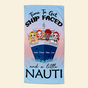 Get Ship Faces & A Little Nauti - Personalized Beach Towel - Gift For Salty Sisters, Best Friend, Girls Trip - Leopard Pattern - Beach Towel - GoDuckee