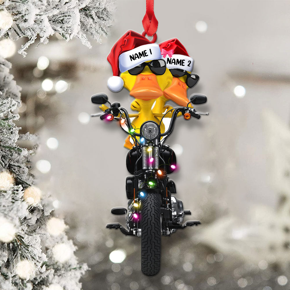 Biker Duck Couple - Personalized Christmas Ornament, Christmas Gift For Couple - Ornament - GoDuckee