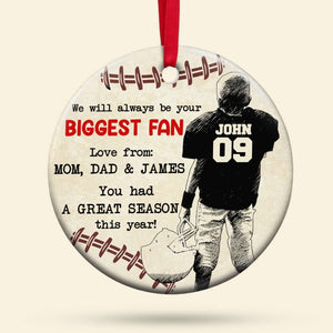 We'll Always Be Your Biggest Fan Football Boy, Personalized Ceramic Circle Ornament, Christmas Gift - Ornament - GoDuckee