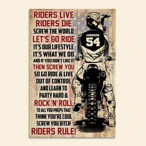 Vintage Motocross Poster - Custom Name, Number Rider - Riders Live Riders Die - American Flag - Poster & Canvas - GoDuckee