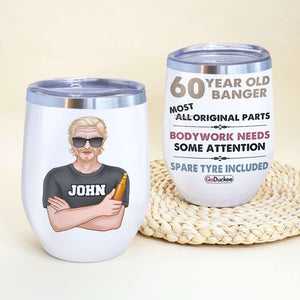 Personalized Birthyear Wine Tumbler - Drinking Old Banger Man - Most Original Parts - Wine Tumbler - GoDuckee