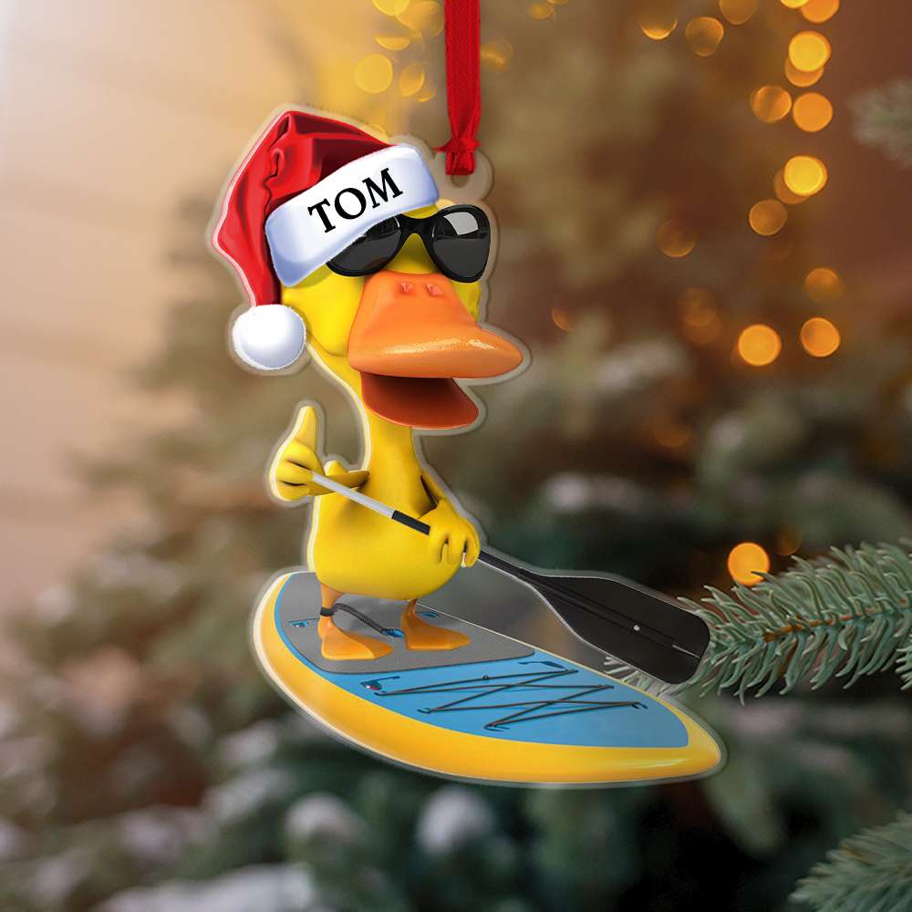 Paddle Boarding Duck, Christmas Gift-Personalized Acrylic Ornament - Ornament - GoDuckee