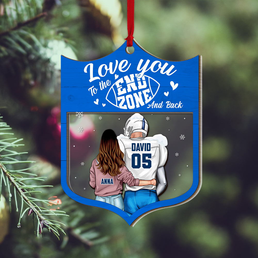 Football Couple I Love You To The End Zone & Back 2 Layered Ornament, Personalized Christmas Gift For College Footballer - Ornament - GoDuckee