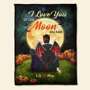 Personalized Witch & Dracula Couple Blanket - I Love You To The Moon And Back - Blanket - GoDuckee