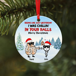 Seems Like Yesterday We Were Chillin' in Your Balls Personalized Dad Ornament, Christmas Tree Decor - Ornament - GoDuckee