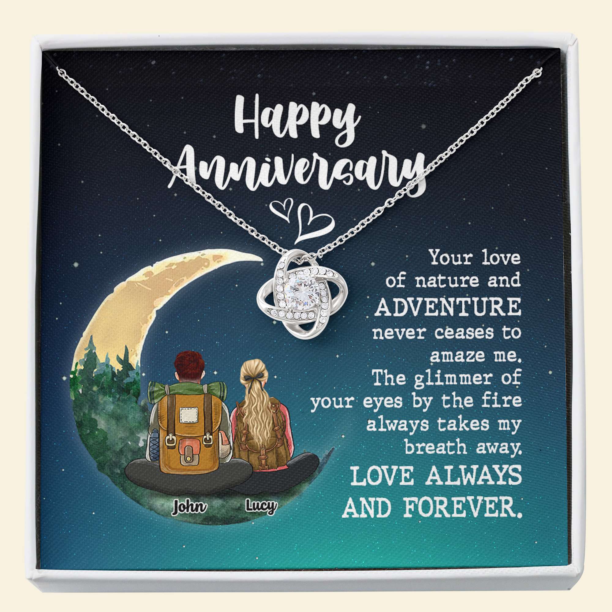Camping Couple Happy Anniversary - Personalized Love Knot Necklace - Jewelry - GoDuckee