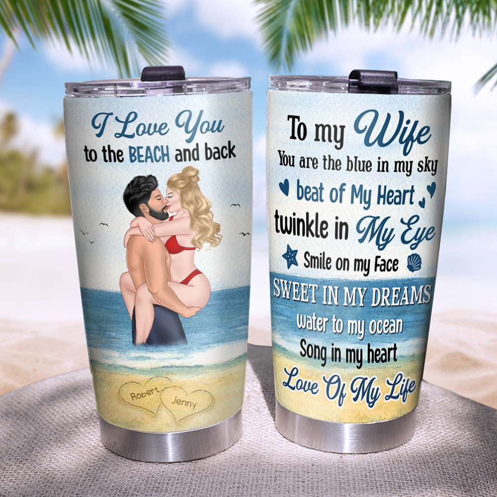You Are The Blue In My Sky, Kissing At The Beach, Couple Personalized Tumbler - Tumbler Cup - GoDuckee