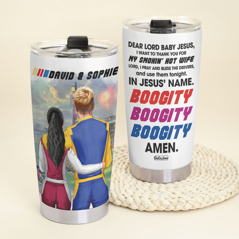 Dear Lord I Want To Thank You For My Smolin' Hot Wife Personalized Racing Tumbler Cup, Gift For Couple - Tumbler Cup - GoDuckee