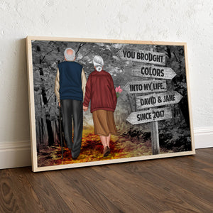 Personalized Fall Season Canvas Print, Old Couple Holding Hands - Brought Color To My Life, Anniversary Gift - Poster & Canvas - GoDuckee