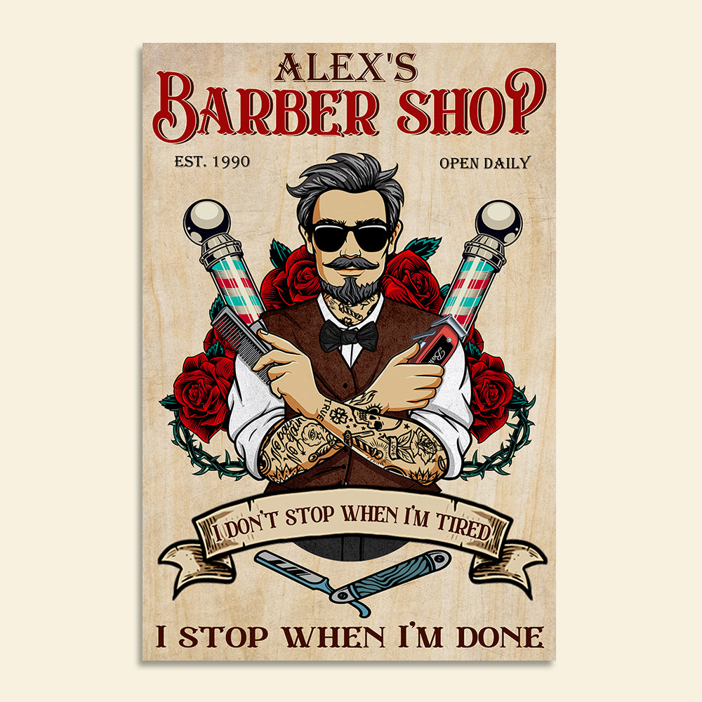 Personalized Tattooed Barber Poster - I Stop When I'm Done - Vintage - Poster & Canvas - GoDuckee