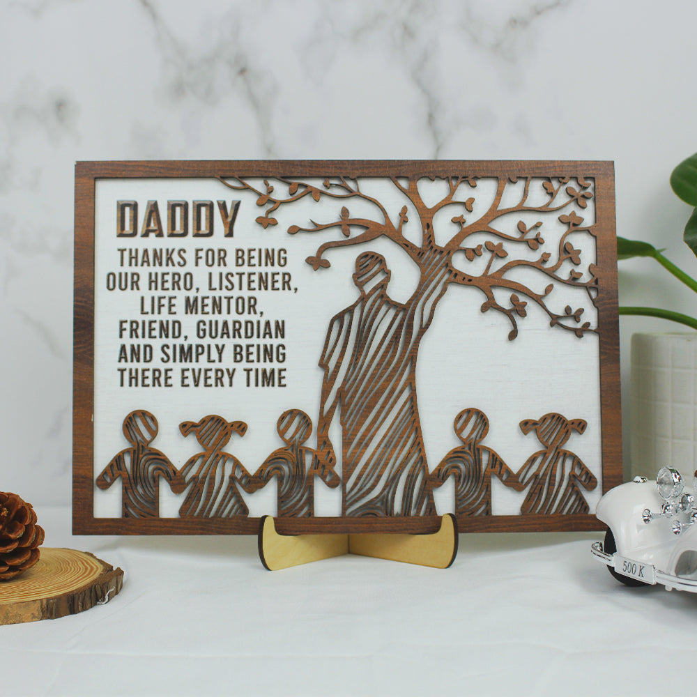 Daddy Thanks For Being Our Hero - Personalized Layered Wood Sign Stand Gift For Dad - Wood Sign - GoDuckee