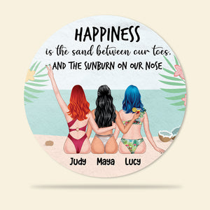 Happiness Is The Sand Between Our Toes - Personalized Round Beach Towel - Gift For Friends - Beach Towel - GoDuckee