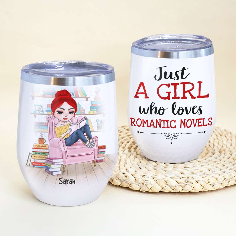 Personalized Reading Girl Wine Tumbler - Just A Girl Who Loves Romantic Novels - Wine Tumbler - GoDuckee