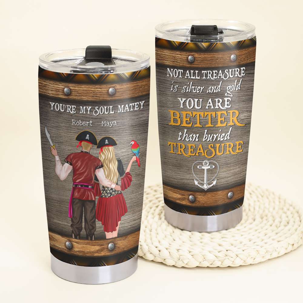Personalized Pirate Couple Tumbler - You're My Soul Matey - Tumbler Cup - GoDuckee