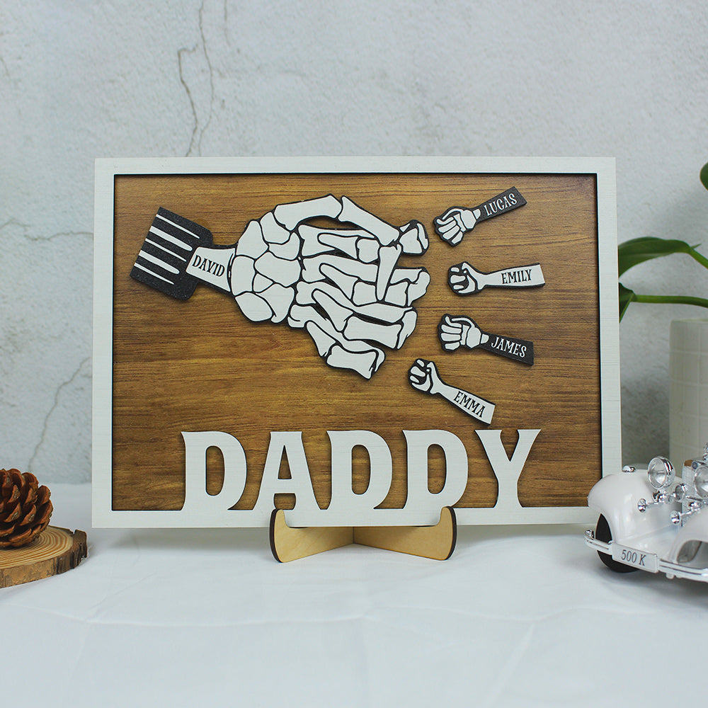 Family's Hand - Personalized Layered Wood Sign Stand - Father's Day Gift For Dad, Grandpa - Wood Sign - GoDuckee