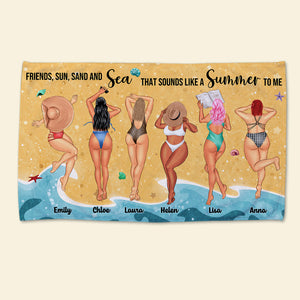 Friends, Sun, Sand & Sea - Personalized Beach Towel - Gifts For Big Sister, Sistas, Girls Trip - Sunbathing Girls frd2104 - Beach Towel - GoDuckee