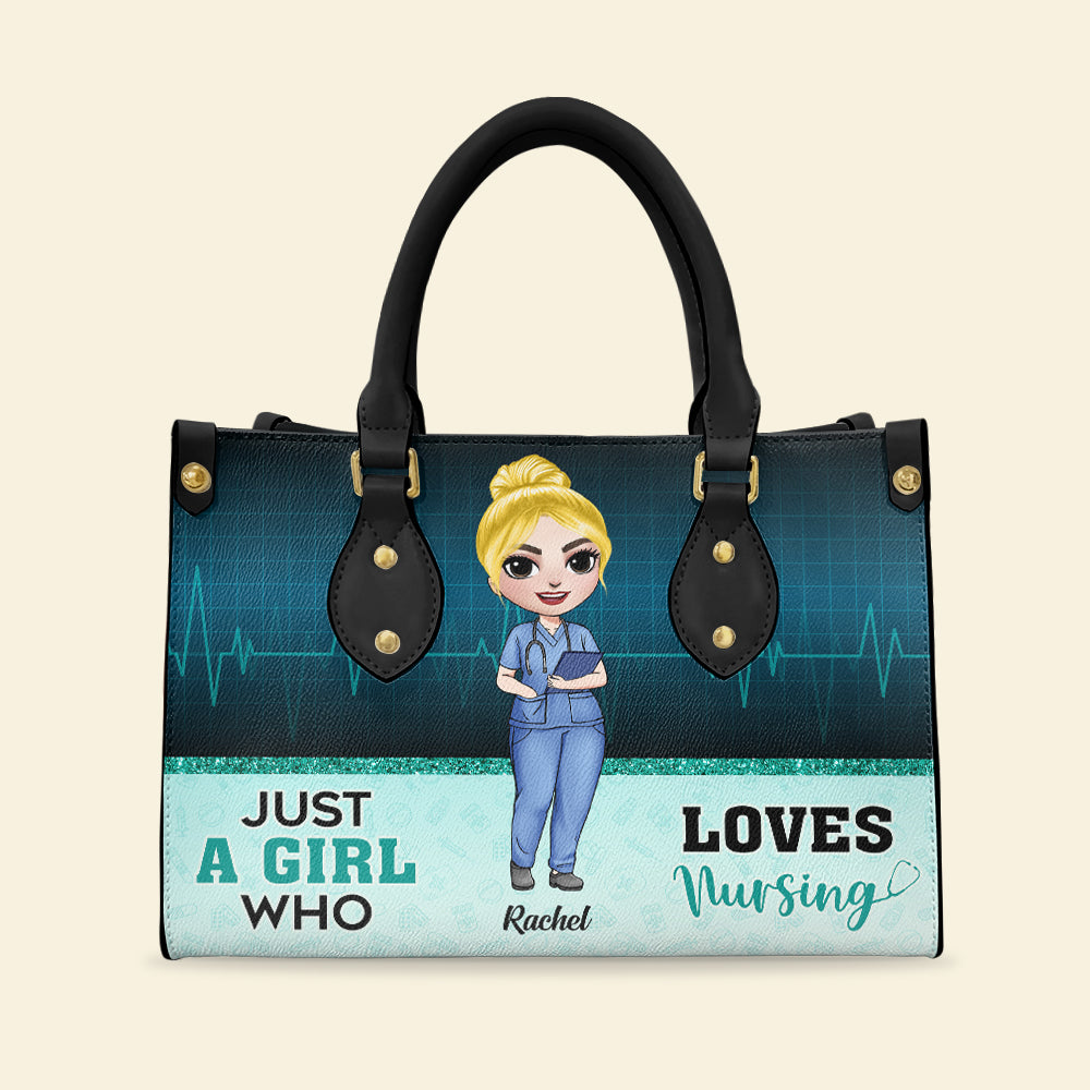 Just A Girl Who Loves Nursing - Personalized Leather Bag - Gift For Nurse - Leather Bag - GoDuckee