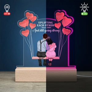 Couple Uplifting Each Other Since [Custom Year], Personalized 3D Led Light Wooden Base, Heart Balloon Couple Led Light, Gift For Him - Led Night Light - GoDuckee